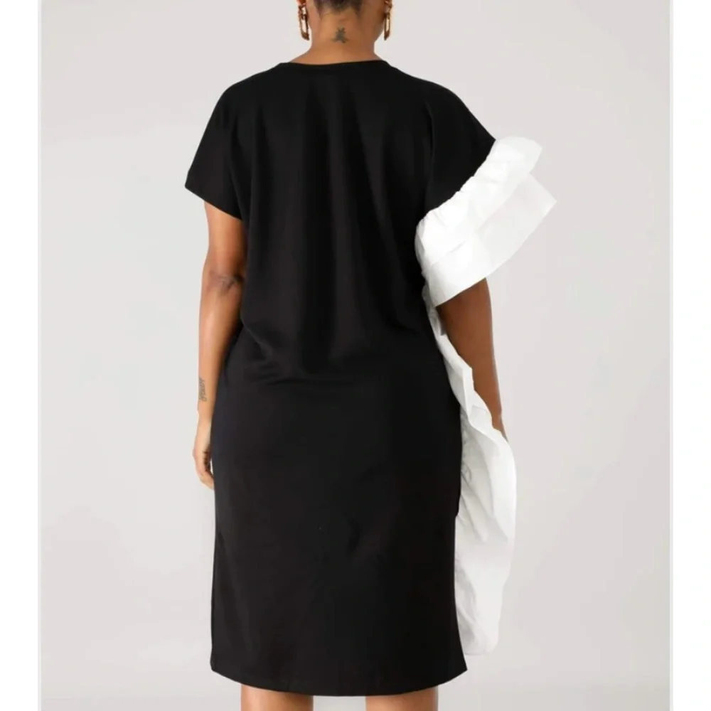 Side twist design black & white dress tunic oversized outfit.Dress shirt Medium - Picture 4 of 5